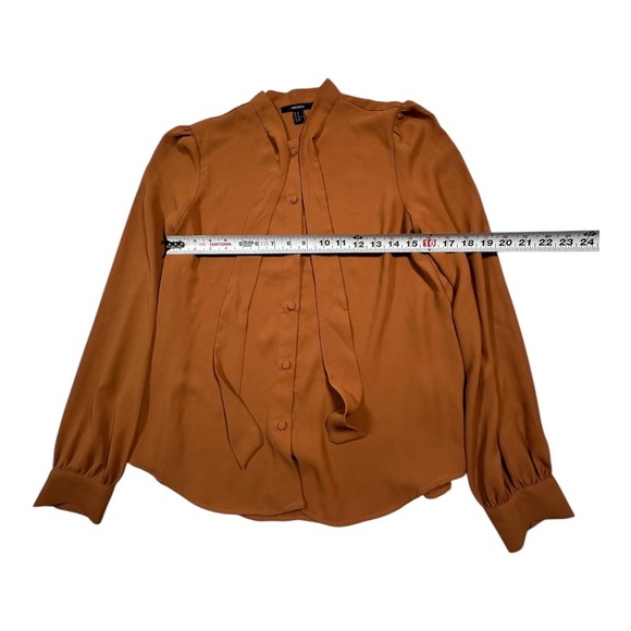 Forever 21 Women's Long Sleeve Bow Neck Button Up Blouse Brown Size M - Picture 8 of 9